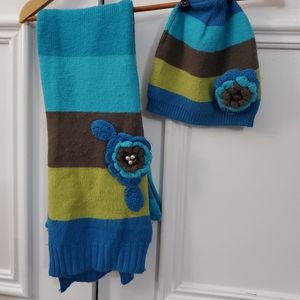 Vintage 90s Jessica Striped Colourful Knit Scarf and Hat for Adult or Youth